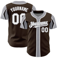 Load image into Gallery viewer, Custom Brown White-Gray 3 Colors Arm Shapes Authentic Baseball Jersey