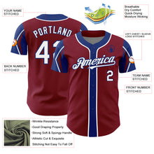 Load image into Gallery viewer, Custom Crimson White-Royal 3 Colors Arm Shapes Authentic Baseball Jersey