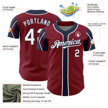 Load image into Gallery viewer, Custom Crimson White-Navy 3 Colors Arm Shapes Authentic Baseball Jersey