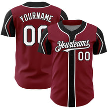 Load image into Gallery viewer, Custom Crimson White-Black 3 Colors Arm Shapes Authentic Baseball Jersey