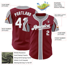 Load image into Gallery viewer, Custom Crimson White-Gray 3 Colors Arm Shapes Authentic Baseball Jersey