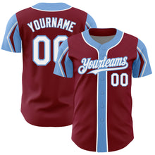 Charger l'image dans la galerie, Custom Crimson White-Light Blue 3 Colors Arm Shapes Authentic Baseball Jersey