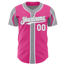 Загрузить изображение в средство просмотра галереи, Custom Pink White-Gray 3 Colors Arm Shapes Authentic Baseball Jersey