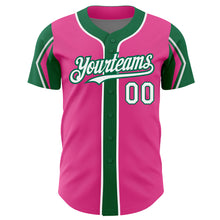 Load image into Gallery viewer, Custom Pink White-Kelly Green 3 Colors Arm Shapes Authentic Baseball Jersey