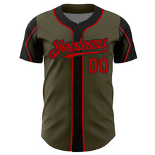 Load image into Gallery viewer, Custom Olive Red-Black 3 Colors Arm Shapes Authentic Salute To Service Baseball Jersey