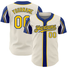 Загрузить изображение в средство просмотра галереи, Custom Cream Yellow-Royal 3 Colors Arm Shapes Authentic Baseball Jersey