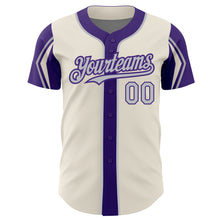Загрузить изображение в средство просмотра галереи, Custom Cream Gray-Purple 3 Colors Arm Shapes Authentic Baseball Jersey