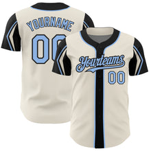 Load image into Gallery viewer, Custom Cream Light Blue-Black 3 Colors Arm Shapes Authentic Baseball Jersey