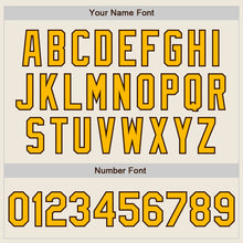 Load image into Gallery viewer, Custom Cream Gold-Brown 3 Colors Arm Shapes Authentic Baseball Jersey