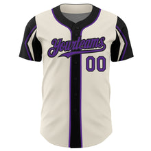 Load image into Gallery viewer, Custom Cream Purple-Black 3 Colors Arm Shapes Authentic Baseball Jersey