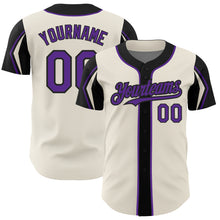 Load image into Gallery viewer, Custom Cream Purple-Black 3 Colors Arm Shapes Authentic Baseball Jersey