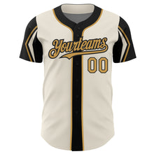 Load image into Gallery viewer, Custom Cream Old Gold-Black 3 Colors Arm Shapes Authentic Baseball Jersey