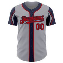 Загрузить изображение в средство просмотра галереи, Custom Gray Red-Navy 3 Colors Arm Shapes Authentic Baseball Jersey