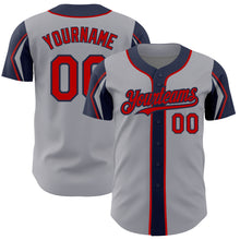 Загрузить изображение в средство просмотра галереи, Custom Gray Red-Navy 3 Colors Arm Shapes Authentic Baseball Jersey