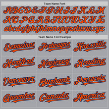 Load image into Gallery viewer, Custom Gray Orange-Navy 3 Colors Arm Shapes Authentic Baseball Jersey