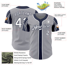 Charger l'image dans la galerie, Custom Gray White-Navy 3 Colors Arm Shapes Authentic Baseball Jersey
