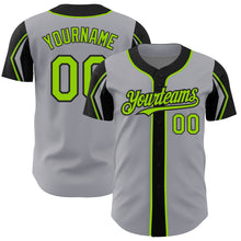 Charger l'image dans la galerie, Custom Gray Neon Green-Black 3 Colors Arm Shapes Authentic Baseball Jersey
