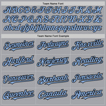 Load image into Gallery viewer, Custom Gray Light Blue-Black 3 Colors Arm Shapes Authentic Baseball Jersey