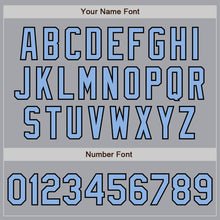 Load image into Gallery viewer, Custom Gray Light Blue-Black 3 Colors Arm Shapes Authentic Baseball Jersey