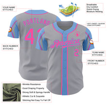 Загрузить изображение в средство просмотра галереи, Custom Gray Pink-Light Blue 3 Colors Arm Shapes Authentic Baseball Jersey