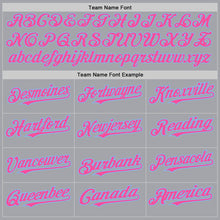Загрузить изображение в средство просмотра галереи, Custom Gray Pink-Light Blue 3 Colors Arm Shapes Authentic Baseball Jersey