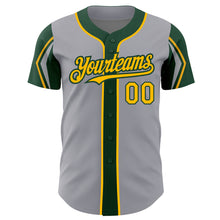 Load image into Gallery viewer, Custom Gray Gold-Green 3 Colors Arm Shapes Authentic Baseball Jersey