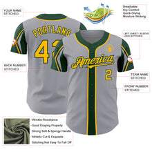Load image into Gallery viewer, Custom Gray Gold-Green 3 Colors Arm Shapes Authentic Baseball Jersey