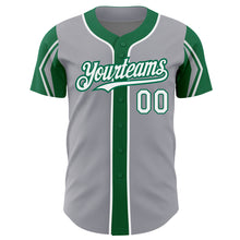 Charger l'image dans la galerie, Custom Gray White-Kelly Green 3 Colors Arm Shapes Authentic Baseball Jersey