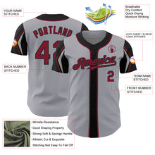 Load image into Gallery viewer, Custom Gray Crimson-Black 3 Colors Arm Shapes Authentic Baseball Jersey