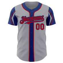 Загрузить изображение в средство просмотра галереи, Custom Gray Red-Royal 3 Colors Arm Shapes Authentic Baseball Jersey
