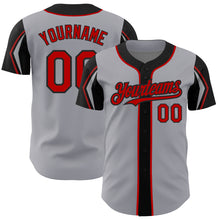 Charger l'image dans la galerie, Custom Gray Red-Black 3 Colors Arm Shapes Authentic Baseball Jersey
