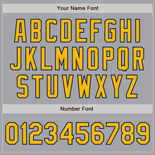 Load image into Gallery viewer, Custom Gray Gold-Navy 3 Colors Arm Shapes Authentic Baseball Jersey