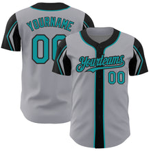 Charger l'image dans la galerie, Custom Gray Teal-Black 3 Colors Arm Shapes Authentic Baseball Jersey