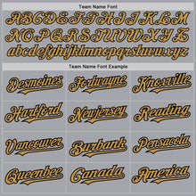 Charger l'image dans la galerie, Custom Gray Old Gold-Black 3 Colors Arm Shapes Authentic Baseball Jersey