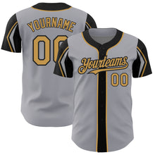 Charger l'image dans la galerie, Custom Gray Old Gold-Black 3 Colors Arm Shapes Authentic Baseball Jersey