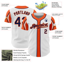 Load image into Gallery viewer, Custom White Navy-Orange 3 Colors Arm Shapes Authentic Baseball Jersey
