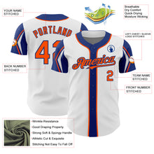 Load image into Gallery viewer, Custom White Orange-Royal 3 Colors Arm Shapes Authentic Baseball Jersey