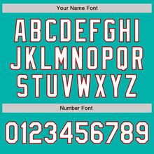 Charger l'image dans la galerie, Custom Aqua White-Red 3 Colors Arm Shapes Authentic Baseball Jersey