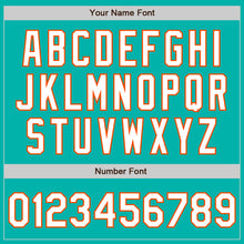 Загрузить изображение в средство просмотра галереи, Custom Aqua White-Orange 3 Colors Arm Shapes Authentic Baseball Jersey