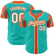 Загрузить изображение в средство просмотра галереи, Custom Aqua White-Orange 3 Colors Arm Shapes Authentic Baseball Jersey