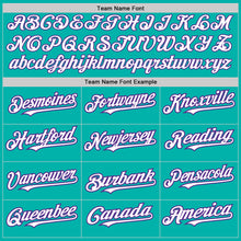 Load image into Gallery viewer, Custom Aqua White-Purple 3 Colors Arm Shapes Authentic Baseball Jersey