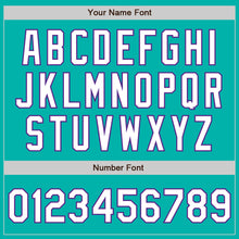 Load image into Gallery viewer, Custom Aqua White-Purple 3 Colors Arm Shapes Authentic Baseball Jersey