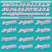 Загрузить изображение в средство просмотра галереи, Custom Aqua White-Pink 3 Colors Arm Shapes Authentic Baseball Jersey