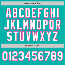 Загрузить изображение в средство просмотра галереи, Custom Aqua White-Pink 3 Colors Arm Shapes Authentic Baseball Jersey