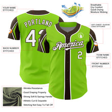 Load image into Gallery viewer, Custom Neon Green White-Brown 3 Colors Arm Shapes Authentic Baseball Jersey
