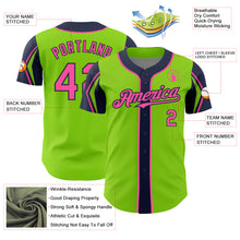 Laden Sie das Bild in den Galerie-Viewer, Custom Neon Green Pink-Navy 3 Colors Arm Shapes Authentic Baseball Jersey