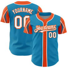 Загрузить изображение в средство просмотра галереи, Custom Panther Blue White-Orange 3 Colors Arm Shapes Authentic Baseball Jersey