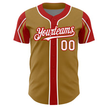 Загрузить изображение в средство просмотра галереи, Custom Old Gold White-Red 3 Colors Arm Shapes Authentic Baseball Jersey