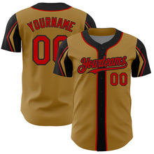 Laden Sie das Bild in den Galerie-Viewer, Custom Old Gold Red-Black 3 Colors Arm Shapes Authentic Baseball Jersey