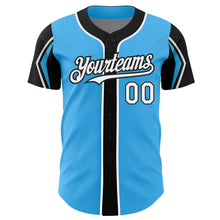 Charger l'image dans la galerie, Custom Sky Blue White-Black 3 Colors Arm Shapes Authentic Baseball Jersey